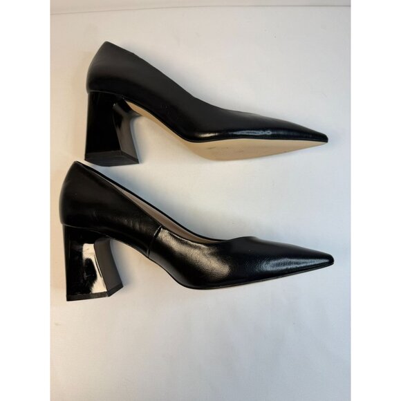 Zara Basic Collection Women Size 7.5 Black Leather Block Heel Pumps Modern Dress - Picture 7 of 13